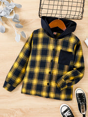 Boys Plaid Hooded Shirt Spring Autumn Kids Clothes