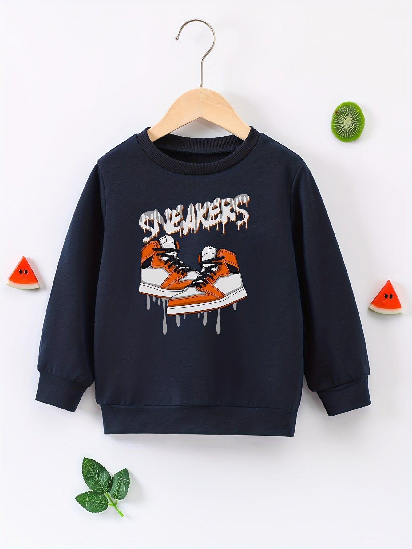 Boys Sneakers Print Pullover Sweatshirt