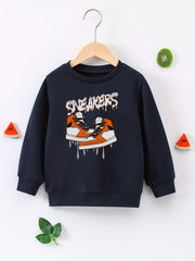 Boys Sneakers Print Pullover Sweatshirt