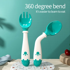 Baby Learn To Eat Training Spoon Twist Elbow Fork Spoon Set