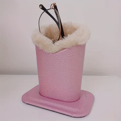 Plush Lined Leather Glasses Holder for Desk or Nightstand