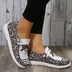 Christmas Pattern Canvas Loafers Lace Up Slip On Shoes Women's Footwear