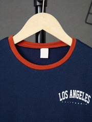 Boy's 2pcs T shirt & Elastic Waist Shorts Set LOS ANGELES Print Short Sleeve Top