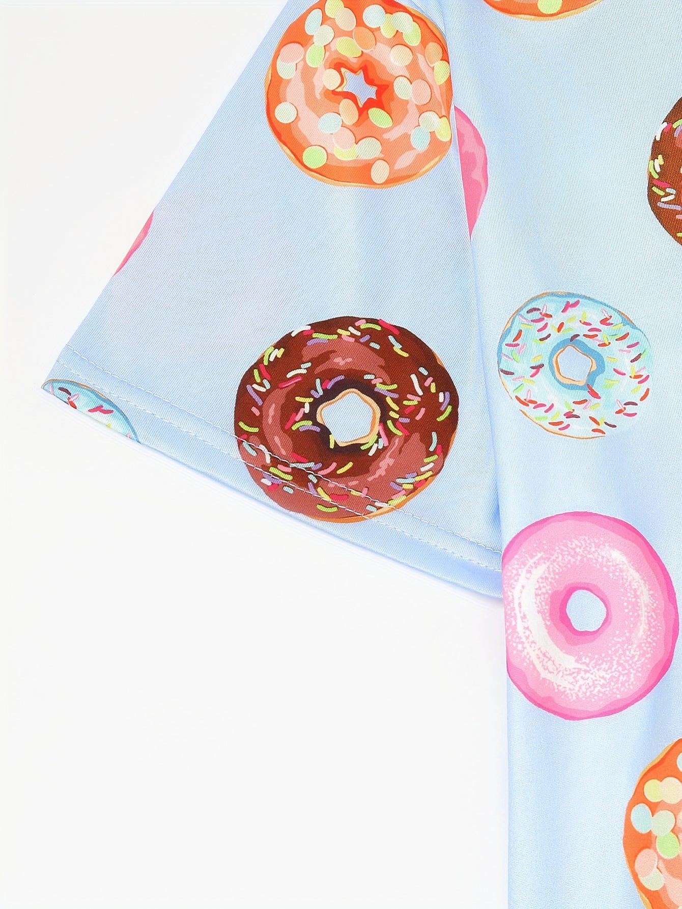 Donut Print Pajamas Set Short Sleeve Crew Neck Top & Shorts Women's Sleepwear