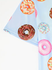 Donut Print Pajamas Set Short Sleeve Crew Neck Top & Shorts Women's Sleepwear