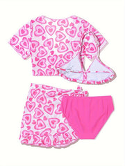 Girls Heart Pattern Swimsuit Set - Sweet Bathing Suit