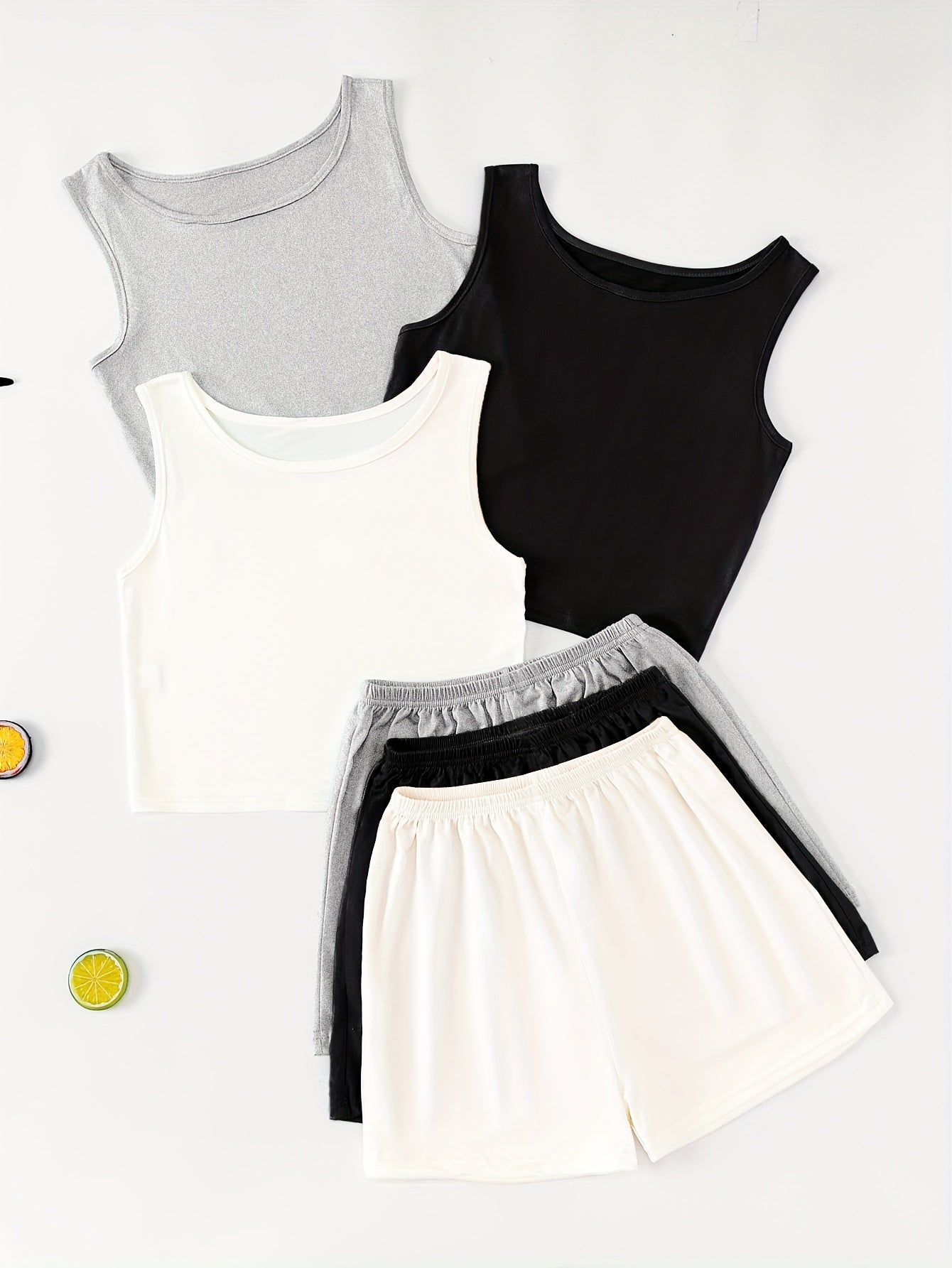 3-Piece Lounge Set Crew Neck Top & Shorts Women's Loungewear