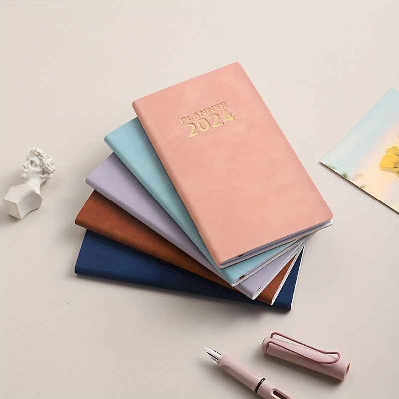 A6 English Calendar Book Faux Leather Monthly Index Notebook Daily Planner