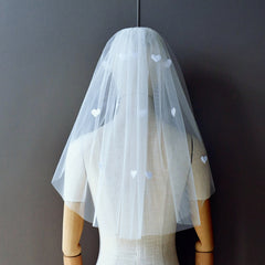 Short Bridal Veil with Heart Embellishments Sheer Nylon Wedding Veil