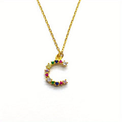 Colorful Crystal C Letter Pendant Necklace