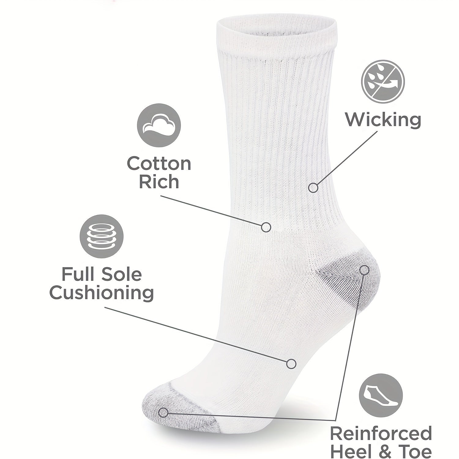 Men's Mid Crew Sport Socks Sweat-Absorbing Cotton Blend Comfy Breathable Socks