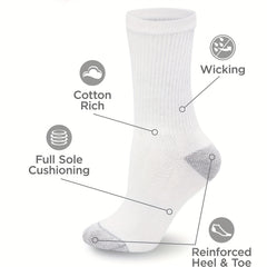 Men's Mid Crew Sport Socks Sweat-Absorbing Cotton Blend Comfy Breathable Socks