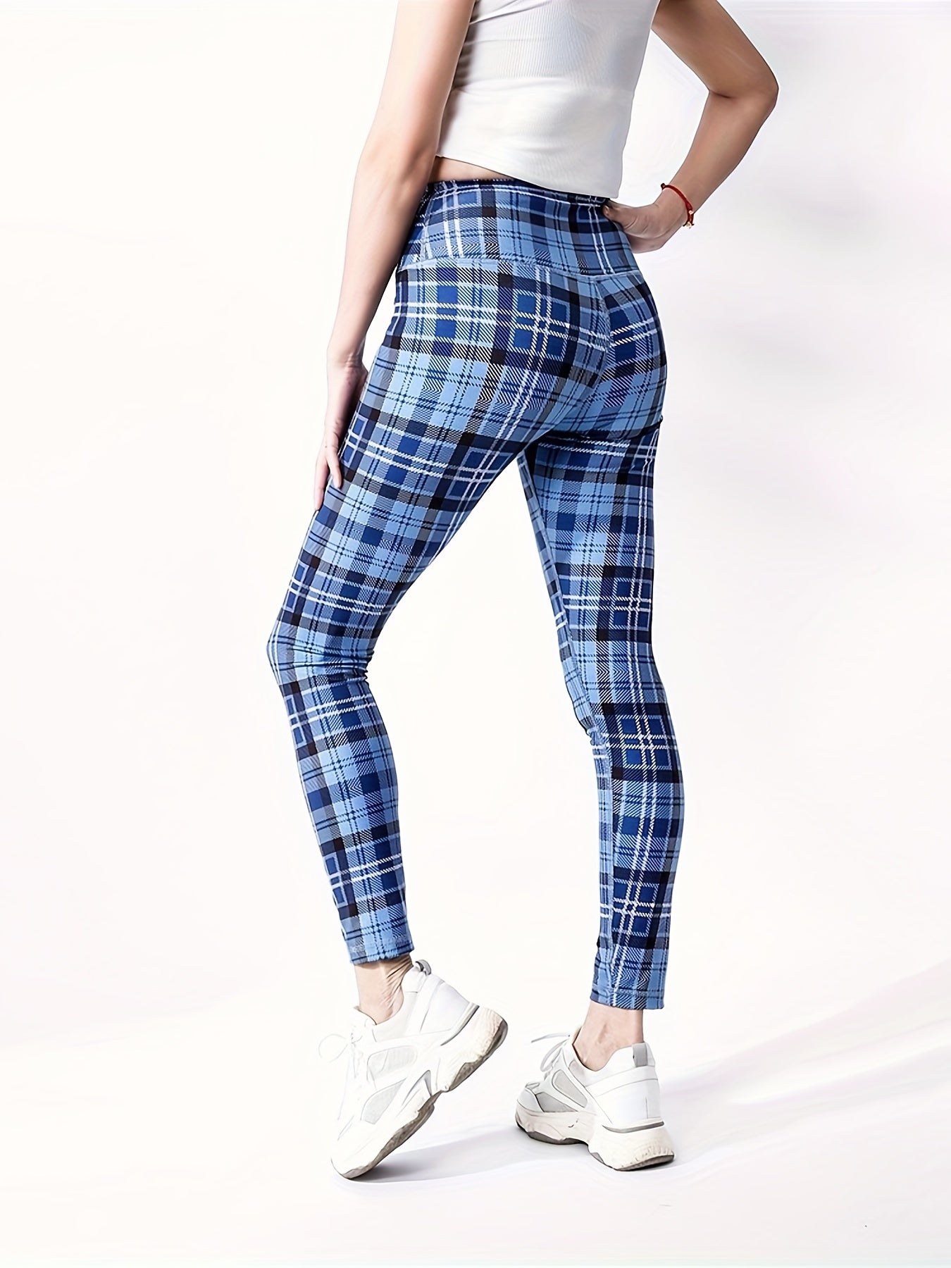 Plaid Print Yoga Workout Pants Stretch Running Sports Fitness Leggings