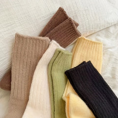 6 Pairs Soft Mid Tube Women's Socks Solid Colors