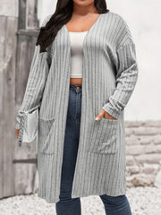 Solid Ribbed Long Sleeve Open Front Knit Cardigan