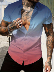 Summer Gradient Men's Casual Lapel Shirt