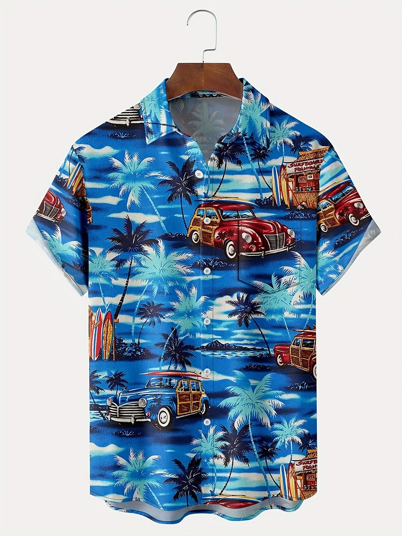 Coconut Tree & Vintage Car Print Men's Hawaiian Shirt