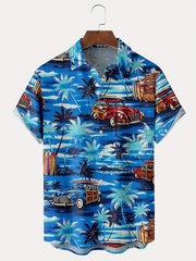Coconut Tree & Vintage Car Print Men's Hawaiian Shirt