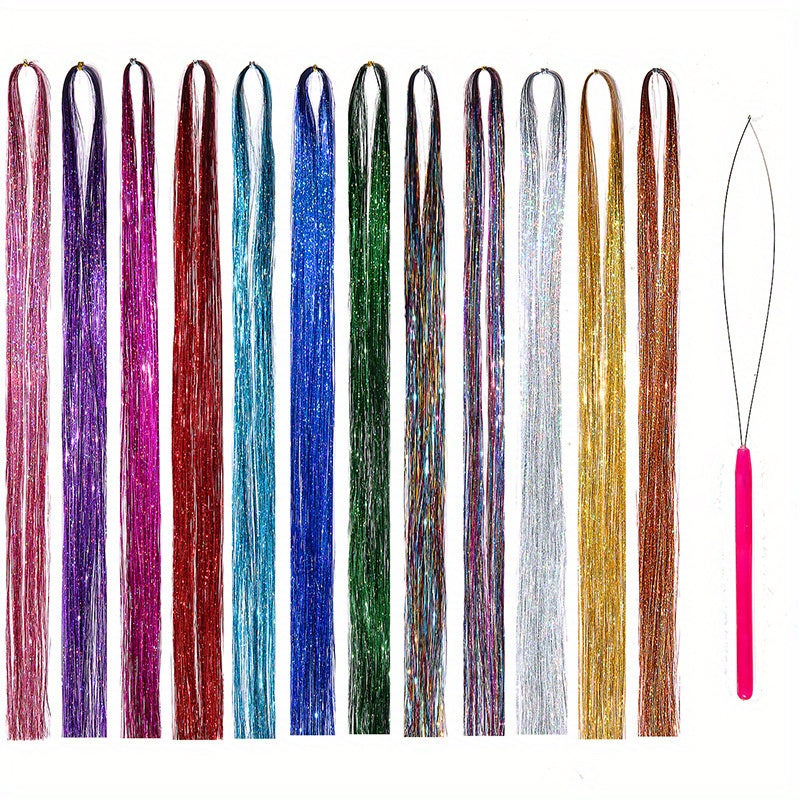 12pcs Tinsel Hair Braiding Rope Glitter Extensions Hair Accessories