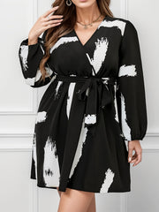 Casual Dress Women's Plus Brush Print Long Sleeve Mini Dress