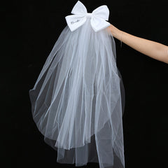 Bridal Veil with Large Bow & Bride Print Polyester Wedding Hair Accessory