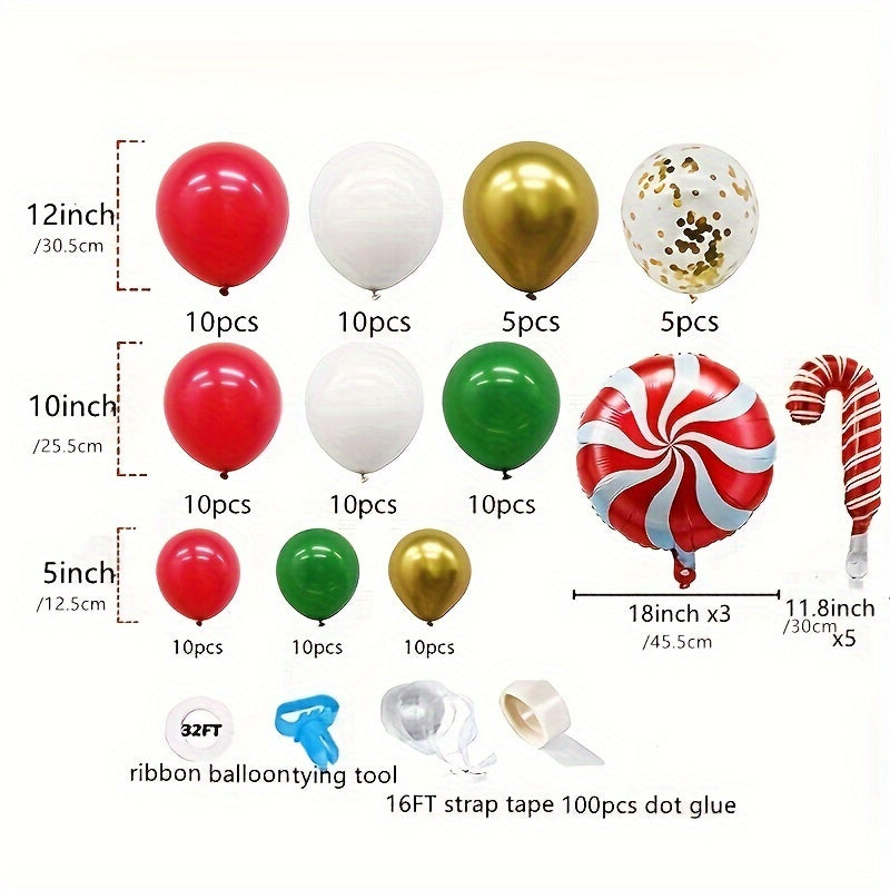 102pcs Christmas Balloons Garland Arch Kit Red Green Golden Confetti Balloons