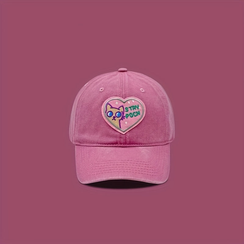Pink Patch Baseball Cap Cartoon Cat Cotton Sports Hat Women Dad Hats
