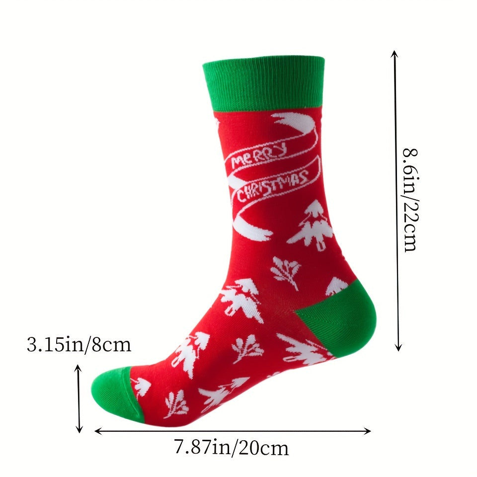 5 Pairs Cartoon Print Socks Christmas Mid Tube Stockings Women's Hosiery