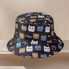 Cat Print Family Bucket Hat Reversible Basin Hat Unisex Fisherman