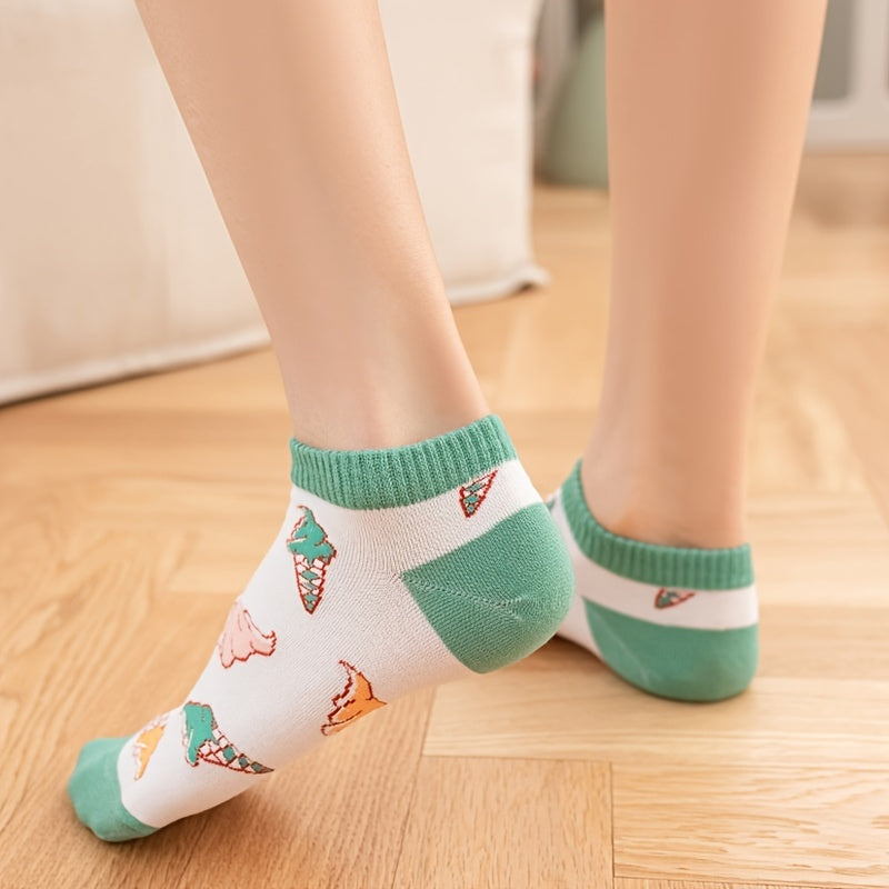 5 Pairs Ice Cream Ankle Socks Women's Stockings