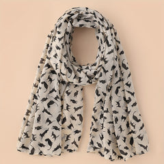 Vintage Cartoon Cat Print Chiffon Scarf Solid Shawl Headwrap