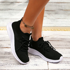 Women's Lace Up Knit Sneakers Green Lightweight Running Shoes
