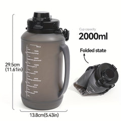 1pc 67.63oz 2000ml Silicone Foldable Water Bottle With Straw