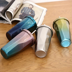 500ml Gradient Straw Water Cup Stainless Steel Bottle Outdoor Sports Fitness
