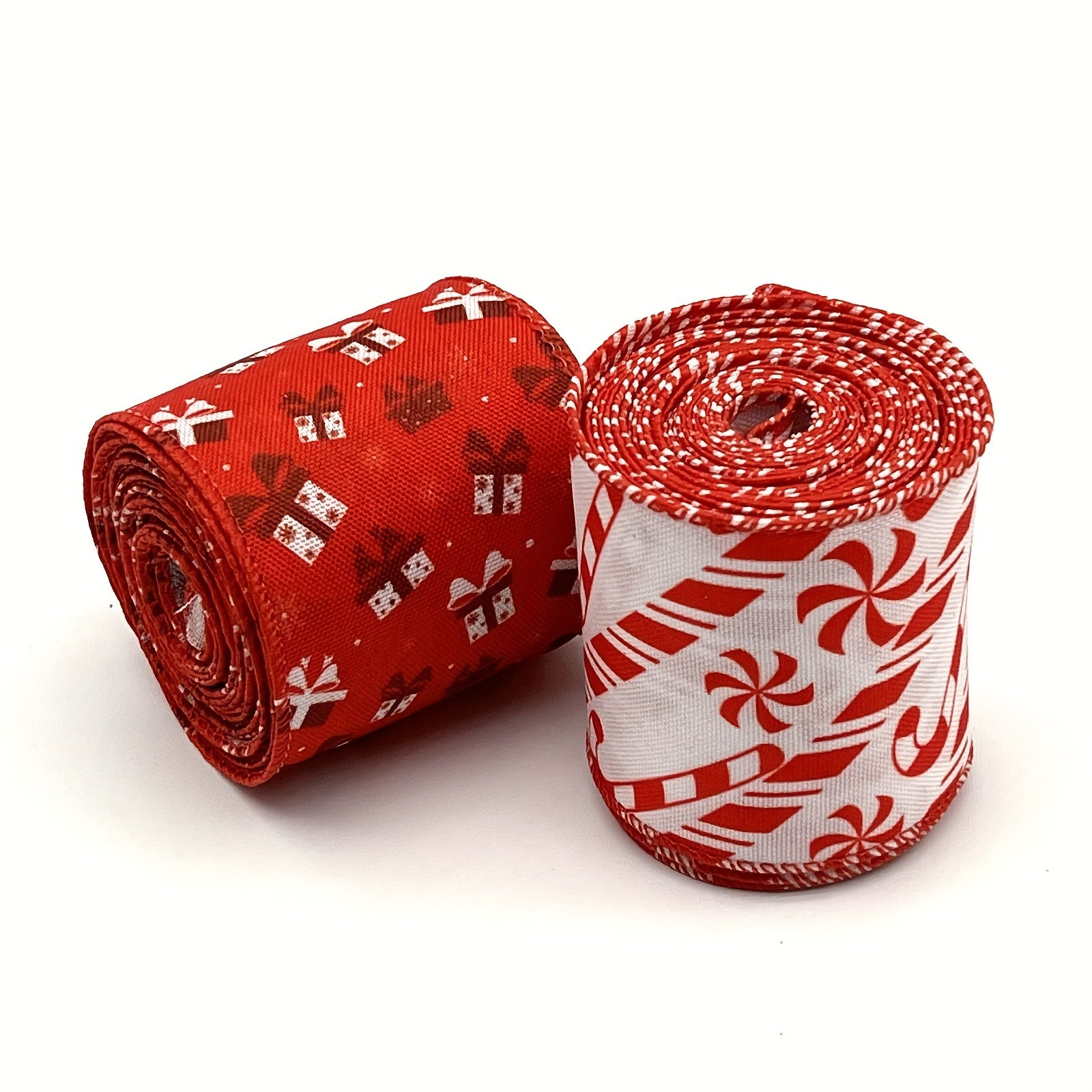 4.57m Christmas Gift Pattern Wired Red Ribbon - Candy Cane Design