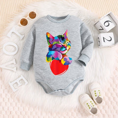 Colorful Cat Pattern Triangle Onesie Baby Boy Long Sleeve Bodysuit