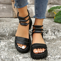 Women's Double Band Platform Sandals Roman Style Zipper Back
