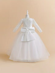 Girls Lace Long Sleeve Catwalk Tulle Maxi Princess Dress