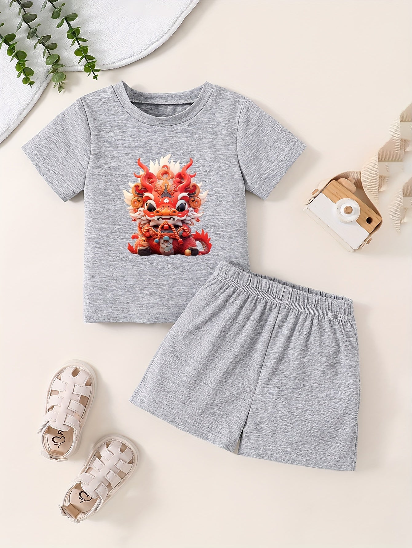 Toddler Cartoon Dragon T shirt & Shorts Set