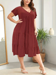 Dot Print Short Sleeve Maxi Dress Plus Size V Neck