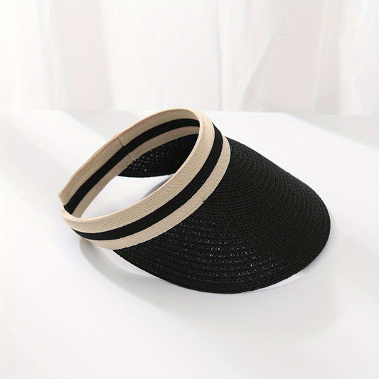Sunscreen Straw Visor Hat Wide Brim UV Protection Ponytail Sun Hat