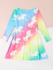 Gradient Tie Dye Unicorn Long Sleeve Dress
