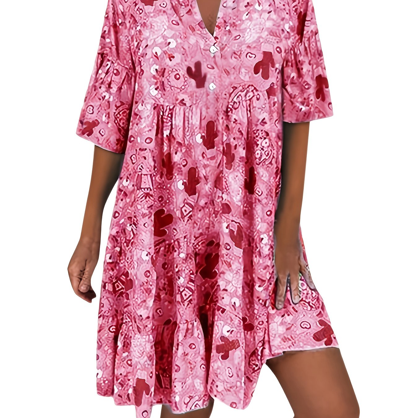 Graphic Print Bell Sleeve Mini Smock Dress