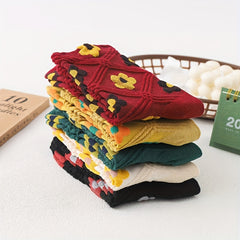 5 Pairs Floral Print Socks Mid Tube Women's Stockings