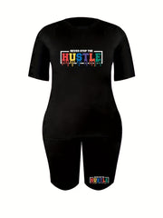 Two Piece Set Sports Biker Shorts & Short Sleeve Crew Neck T Shirt