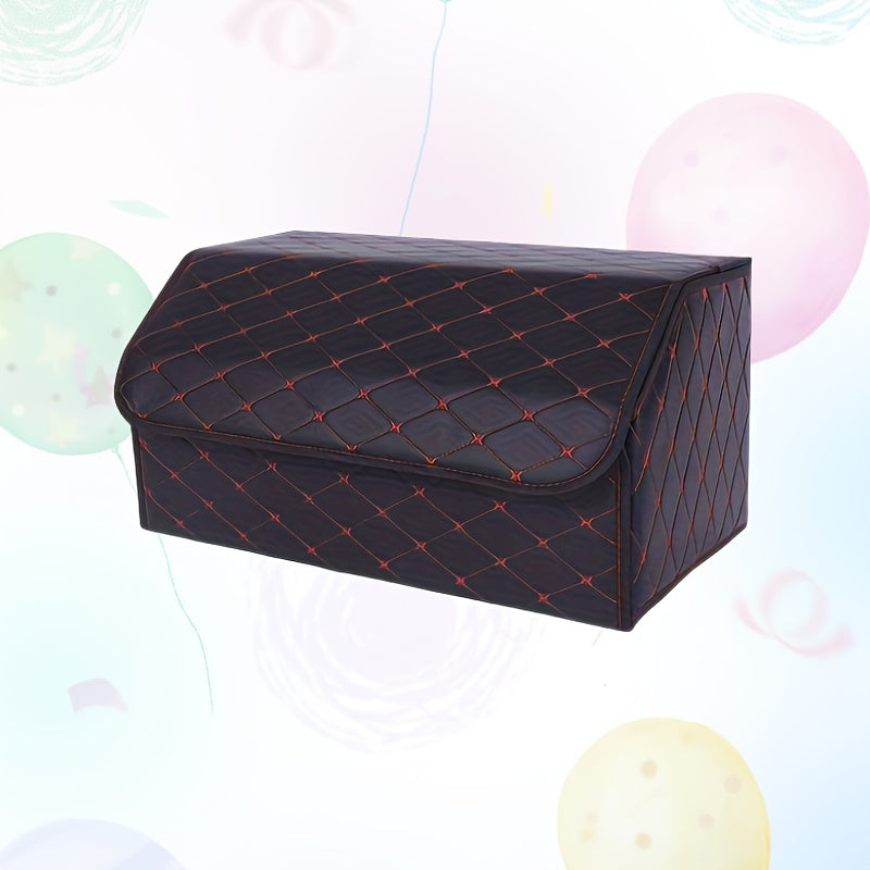 1pc Car Trunk Storage Box PU Leather Organizer Dustproof Lid Supplies