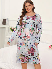 Floral Print Plus Size Lounge Dress for Women