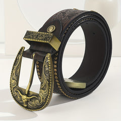 Men's Casual Bull Head Pattern Buckle Belt Decorative Accessories