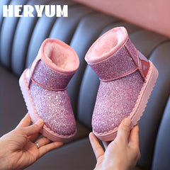 HERYUM Sequin Snow Boots For Girls Soft Warm Plus Fleece Boots Outdoor