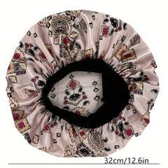 Cartoon Flower Print Satin Bonnet Elastic Hair Cap